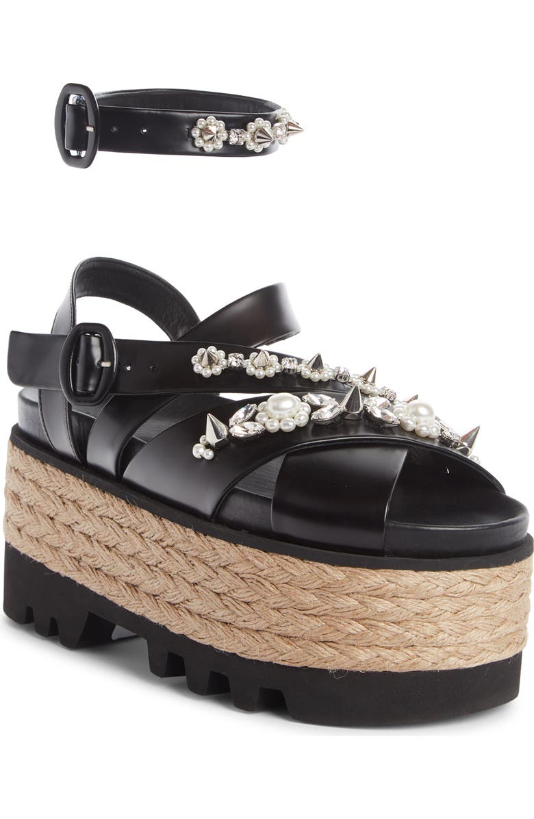 Simone Rocha Embellished Platform Espadrille Sandal, Main, color,