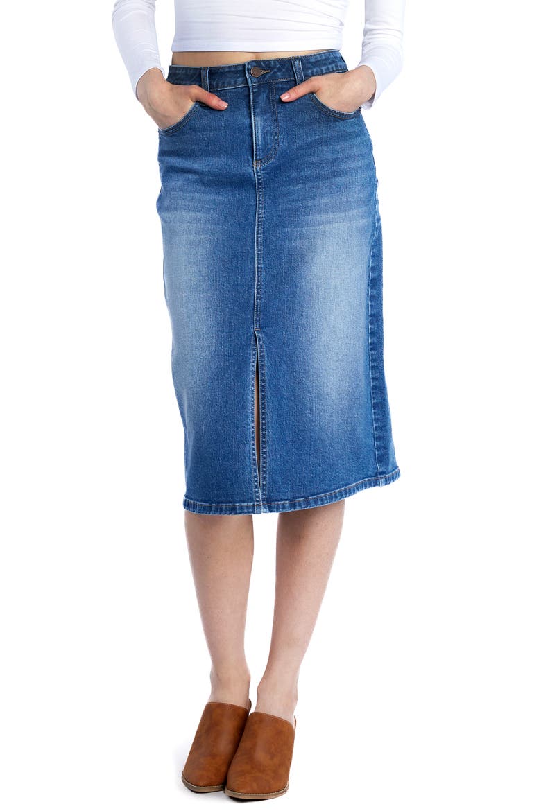 Courtney Front Slit Denim Midi Skirt, Main, color, COURT BLUE