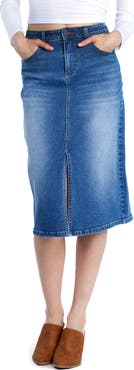 Wash Lab Denim Courtney Front Slit Denim Midi Skirt