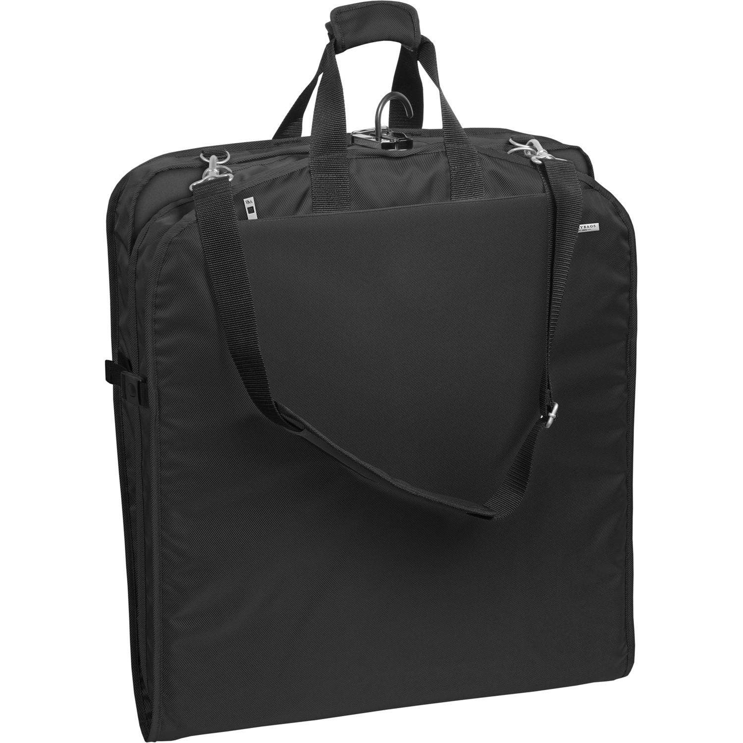 Wallybags 52" Premium Travel Garment Bag with shoulder strap and two large pockets, Black, Main, color, Black