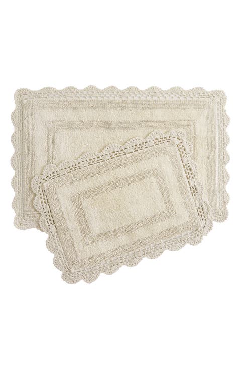 Reversible Crochet Cotton 2-Piece Bath Mat Set