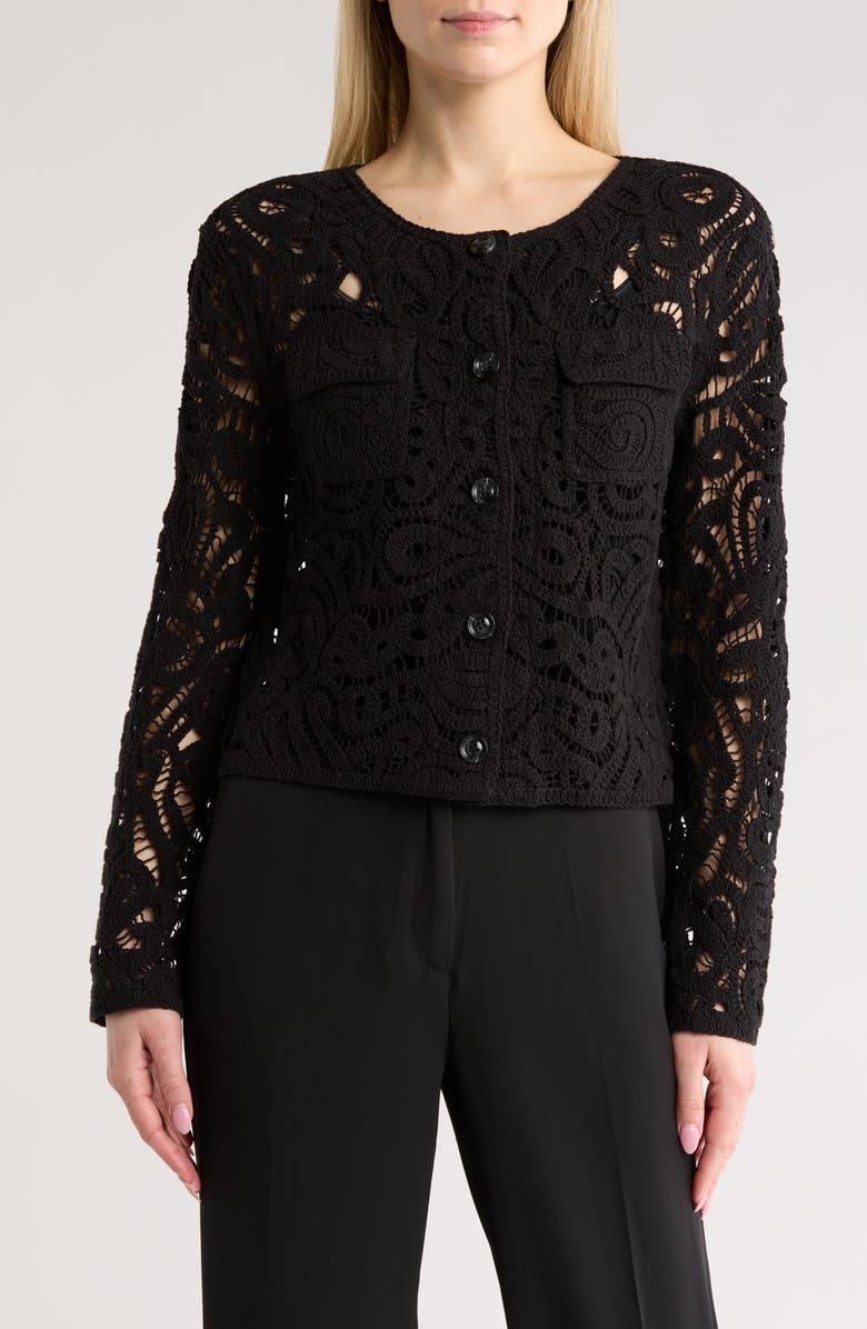 JASON WU Long Sleeve Crewneck Crochet Top, Main, color,
