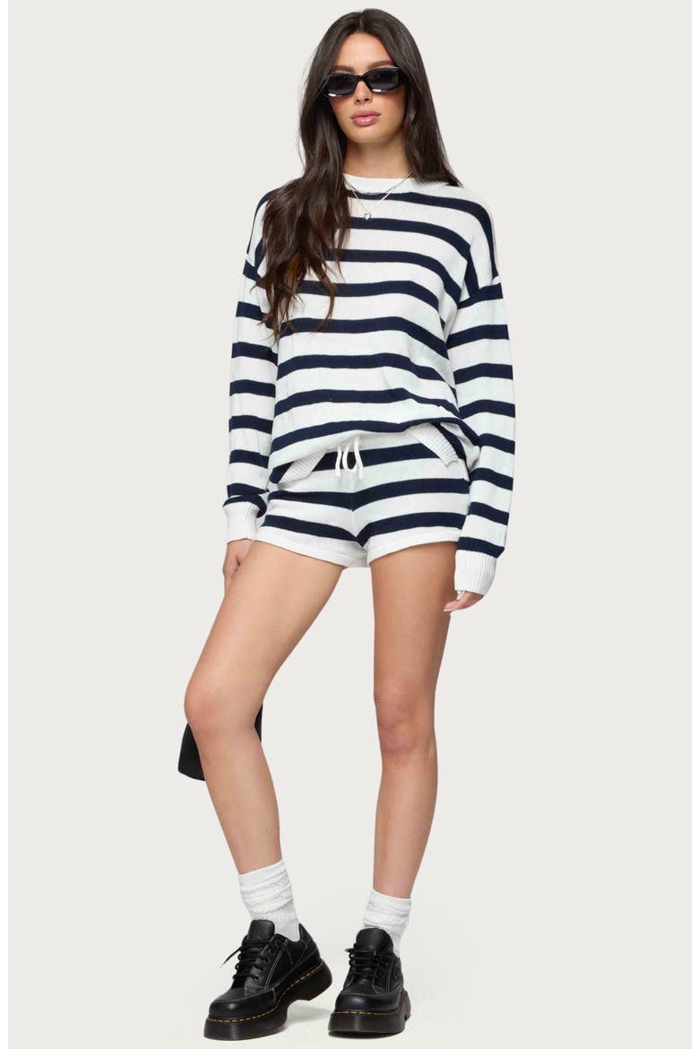 Amaris Stripe Oversize Cotton Sweater, Alternate, color, NAVY