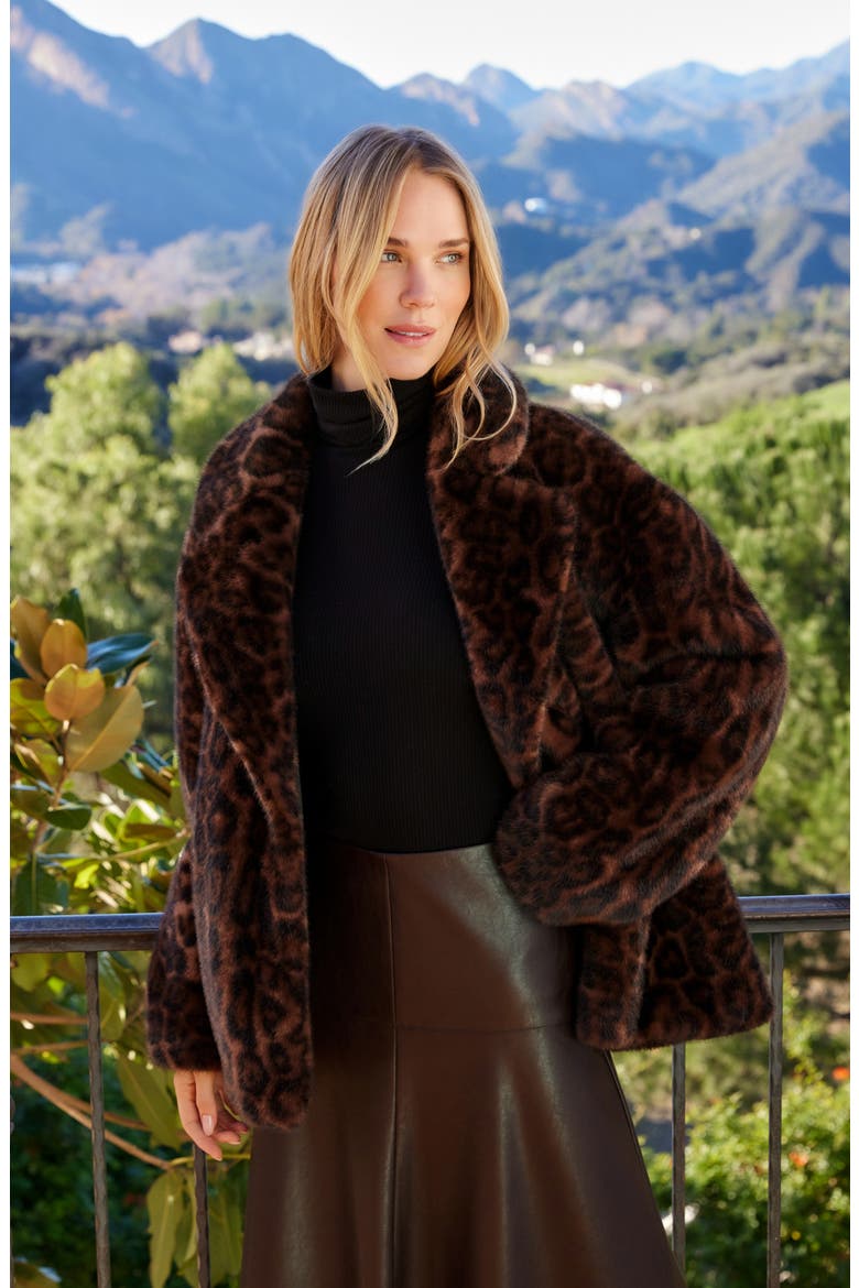 Leopard Print Faux Fur Coat, Alternate, color, LEOPARD