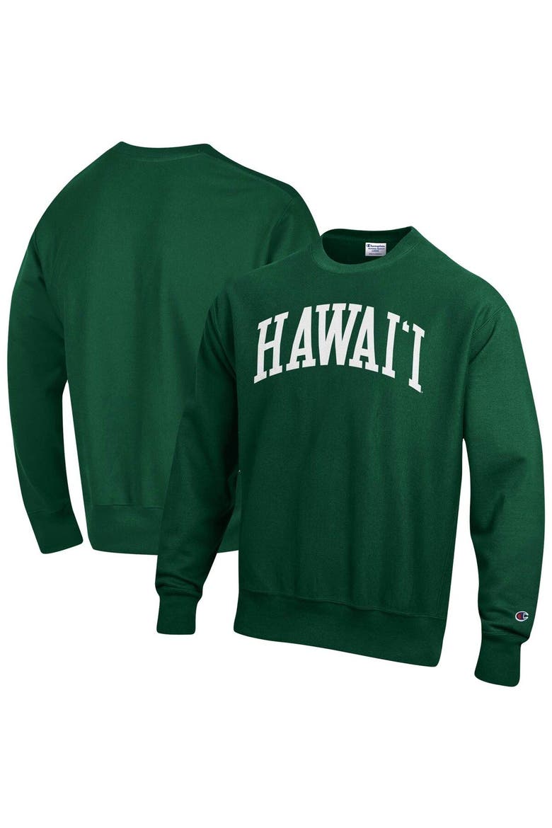 Men's Champion Green Hawaii Warriors Arch Reverse Weave Pullover Sweatshirt, Main, color, Green