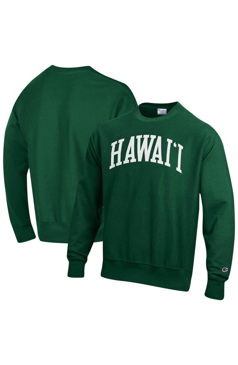 Champion Men's Champion Green Hawaii Warriors Arch Reverse Weave Pullover Sweatshirt, Main, color,
