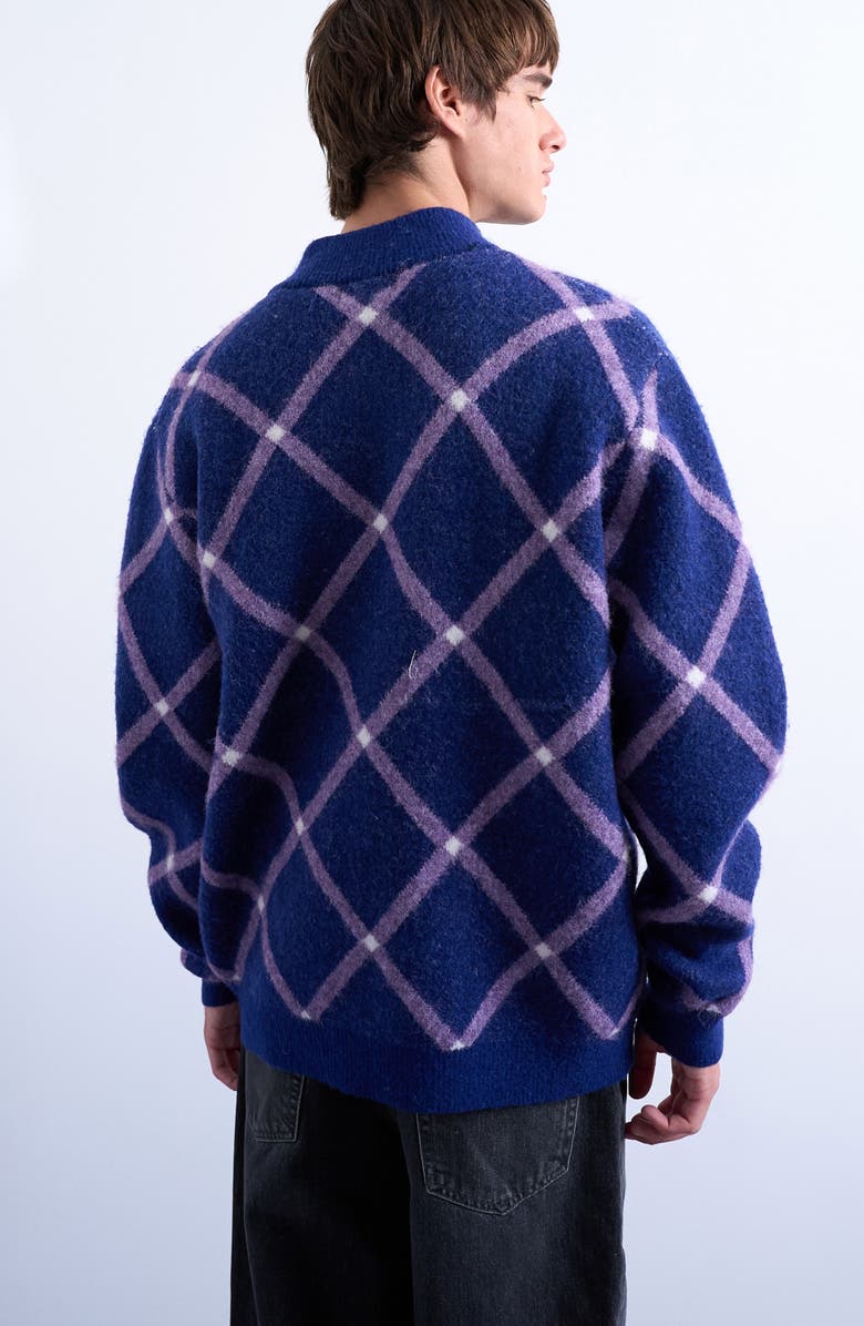 Topman Argyle Zip Cardigan, Alternate, color, Blue Multi