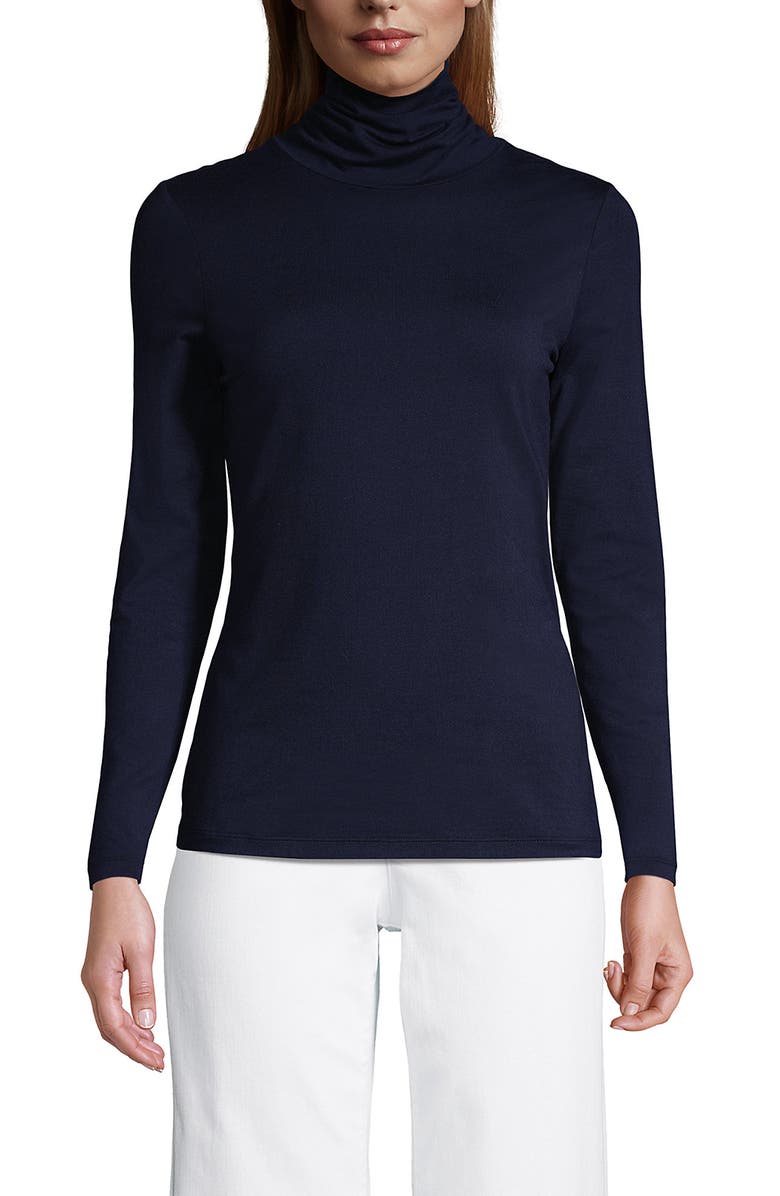 Lands' End Lightweight Jersey Long Sleeve Turtleneck, Main, color, Radiant Navy