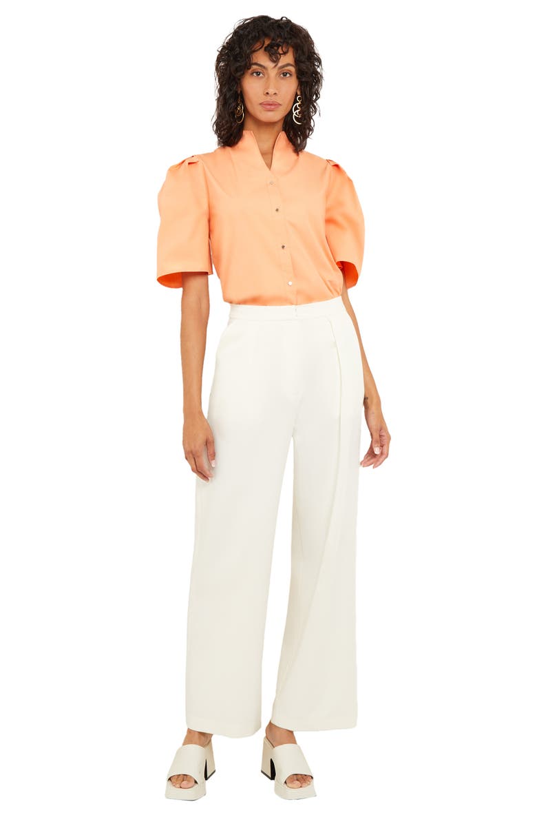 Misook Puff Sleeve Front Button Shirt, Alternate, color, Citrine