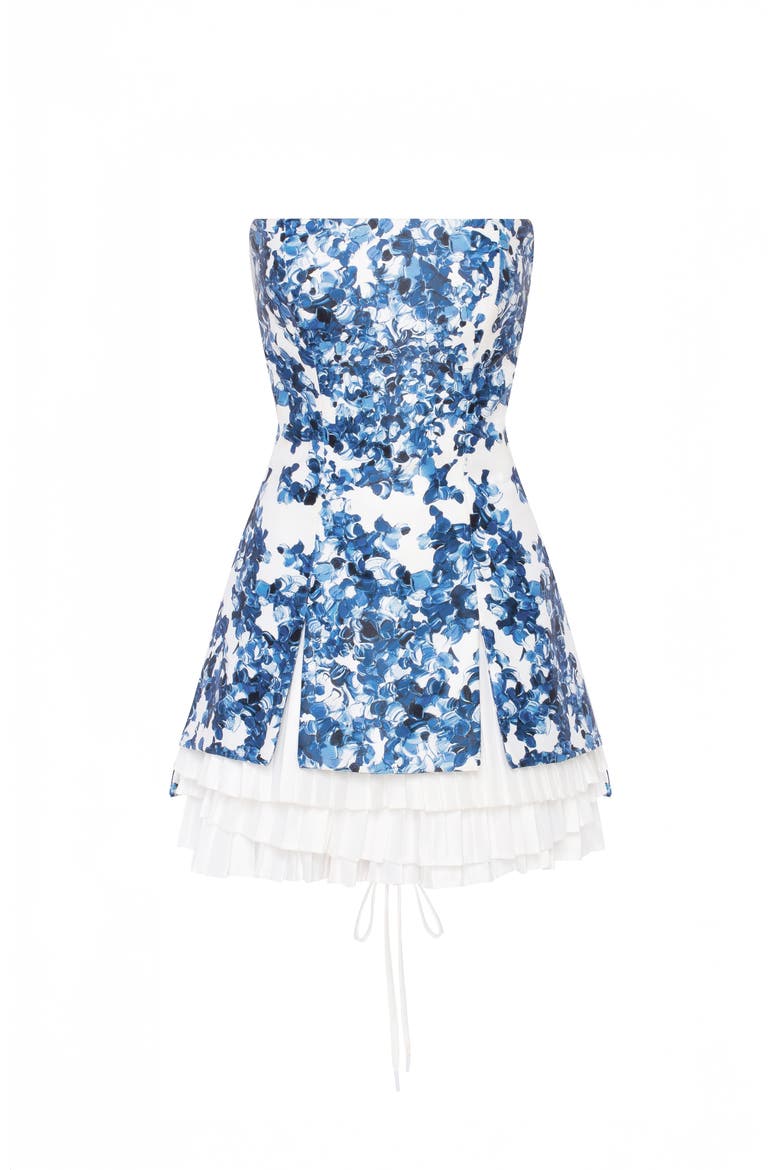 Strapless Corset Formal Occasion Mini Dress in Blue with Accent Lacing, Alternate, color, Blue Hydrangea