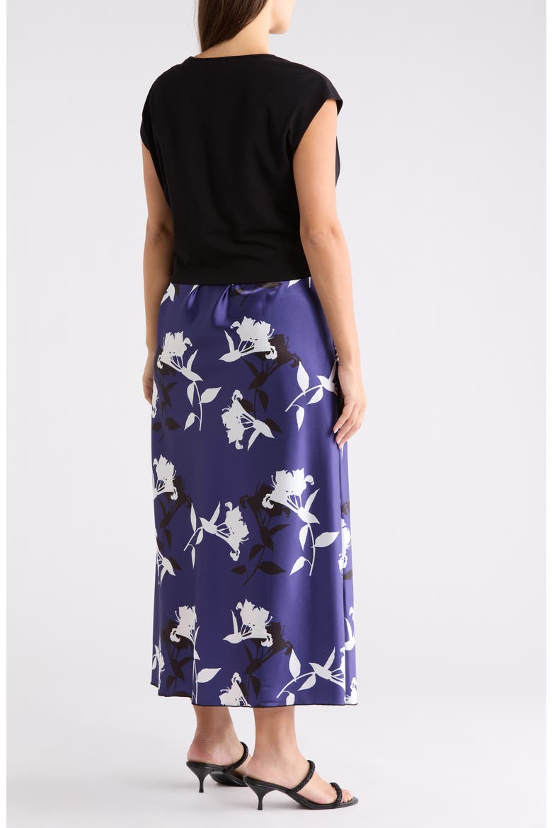Floral Satin Slipdress & Cap Sleeve Top Set, Alternate, color, NAVY WHITE