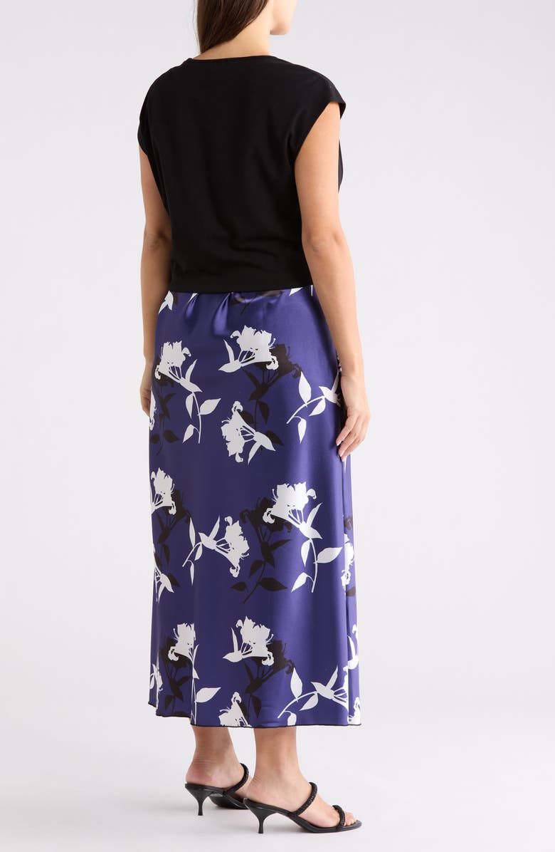 TASH AND SOPHIE Floral Satin Slipdress & Cap Sleeve Top Set, Alternate, color, Navy White