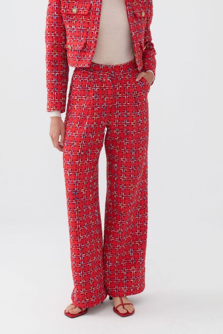 High-Waist Tweed Pants, Main, color, Red