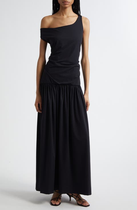 One-Shoulder Scuba Knit Maxi Dress