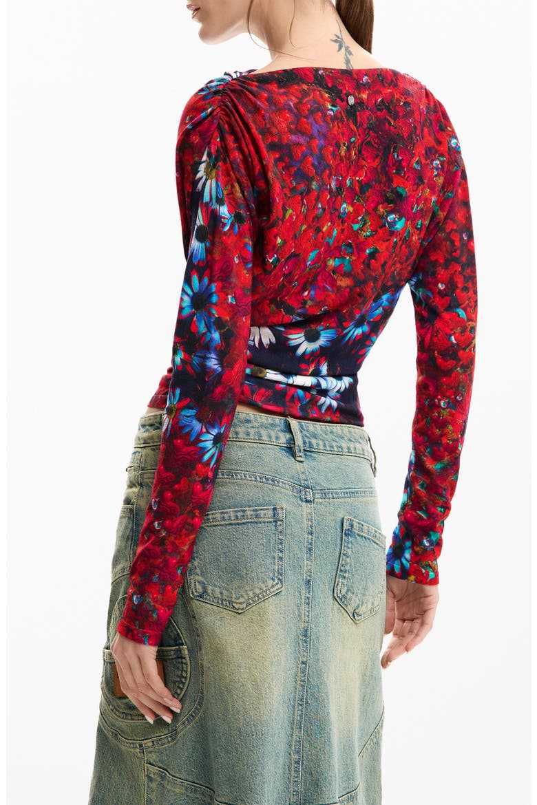 Print Ruched Top, Alternate, color, ORANGE RED