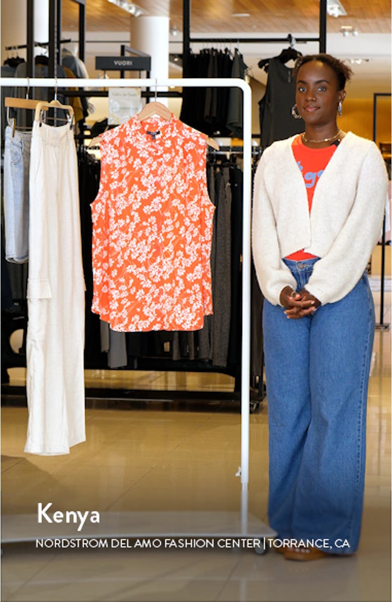 Print Ruffle Neck Sleeveless Top, sales video thumbnail