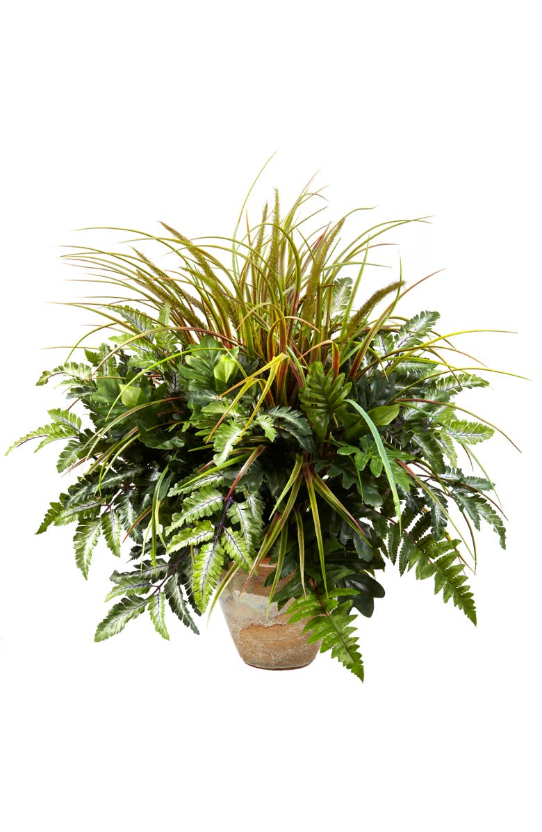 NEARLY NATURAL Mixed Greens & Grass with Ceramic Planter, Main, color, Green