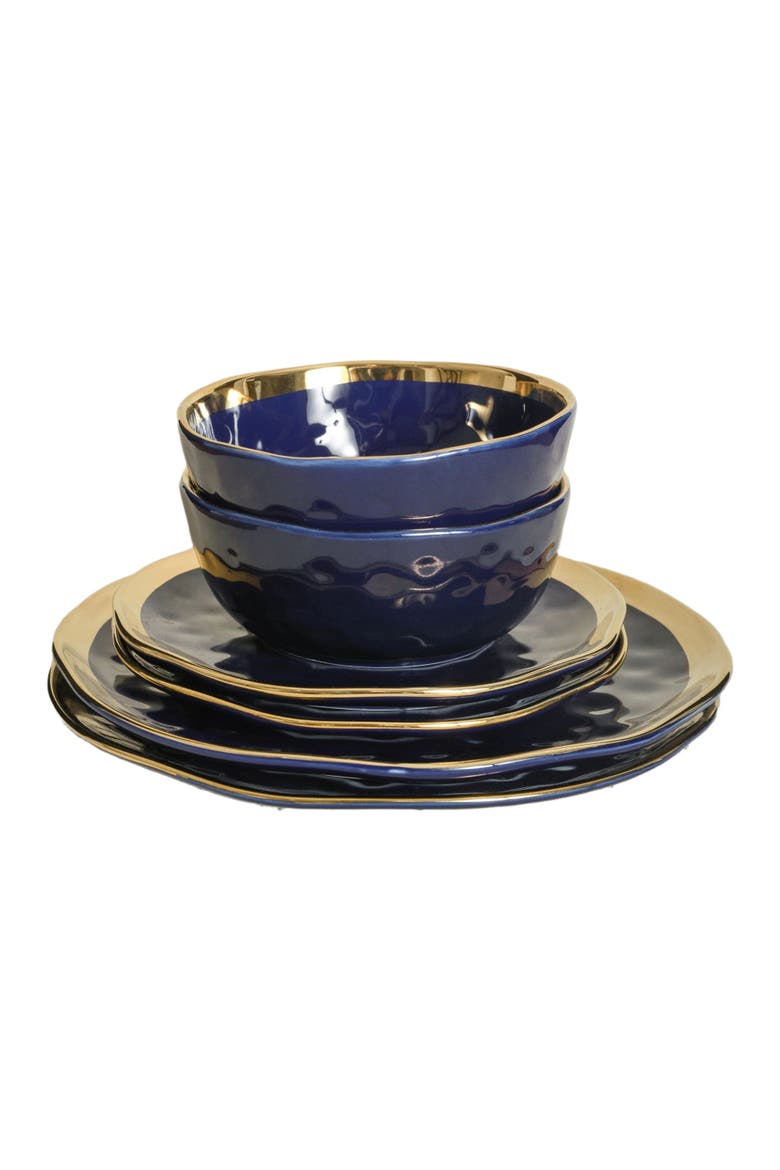 Florian Porcelain 16-Piece Dinnerware Set, Alternate, color, Navy Blue
