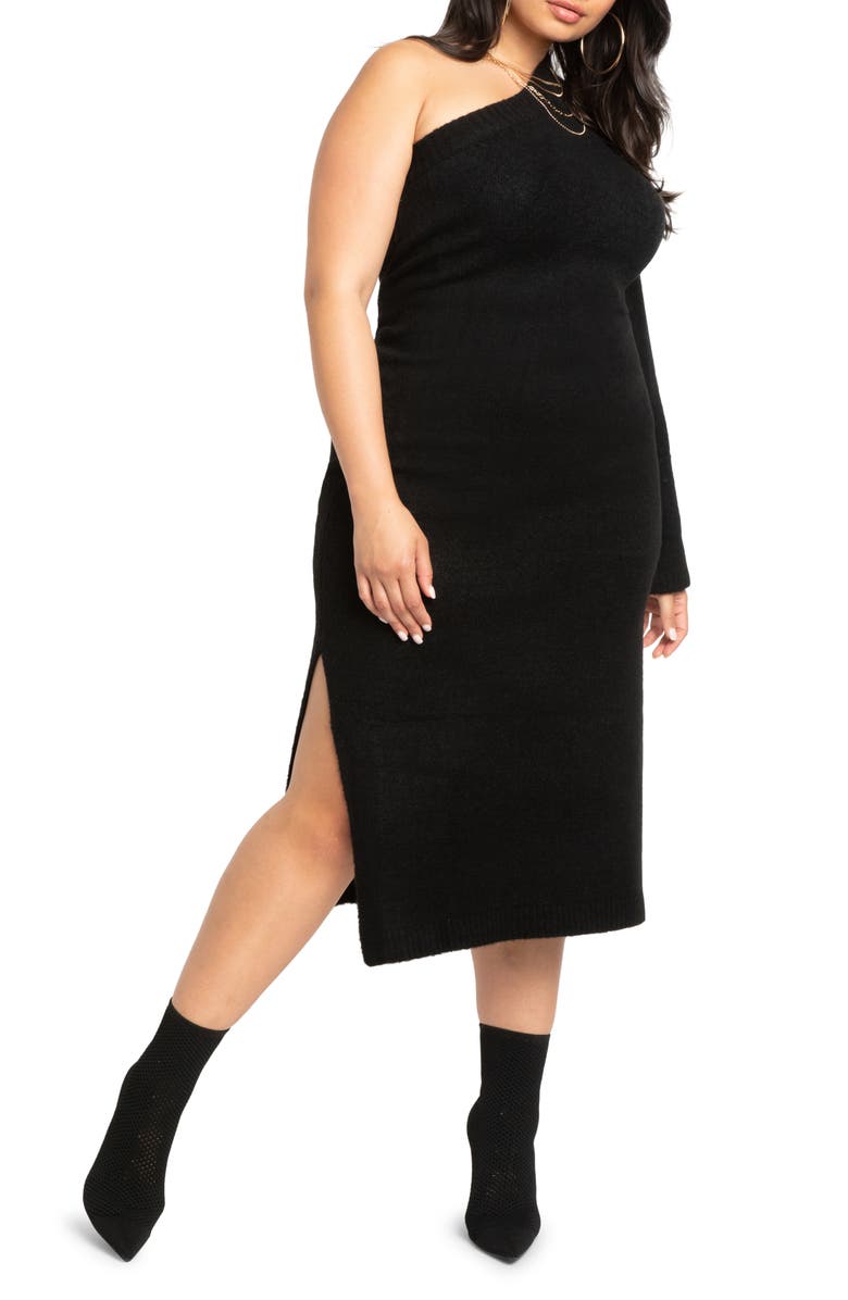 ELOQUII One-Shoulder Sweater Dress, Main, color, 