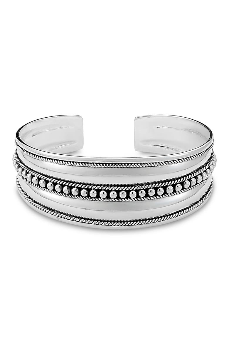 Sterling Silver Beaded Cuff Bracelet, Main, color, SILVER