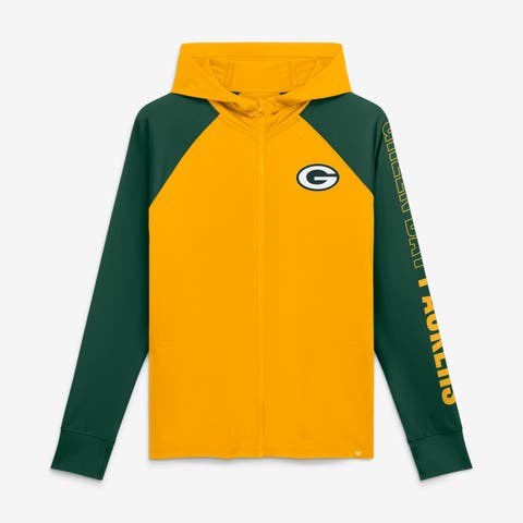 Women's Fanatics Yellow/Green Green Bay Packers Cornerback Blitz​ Raglan Full-Zip Hoodie