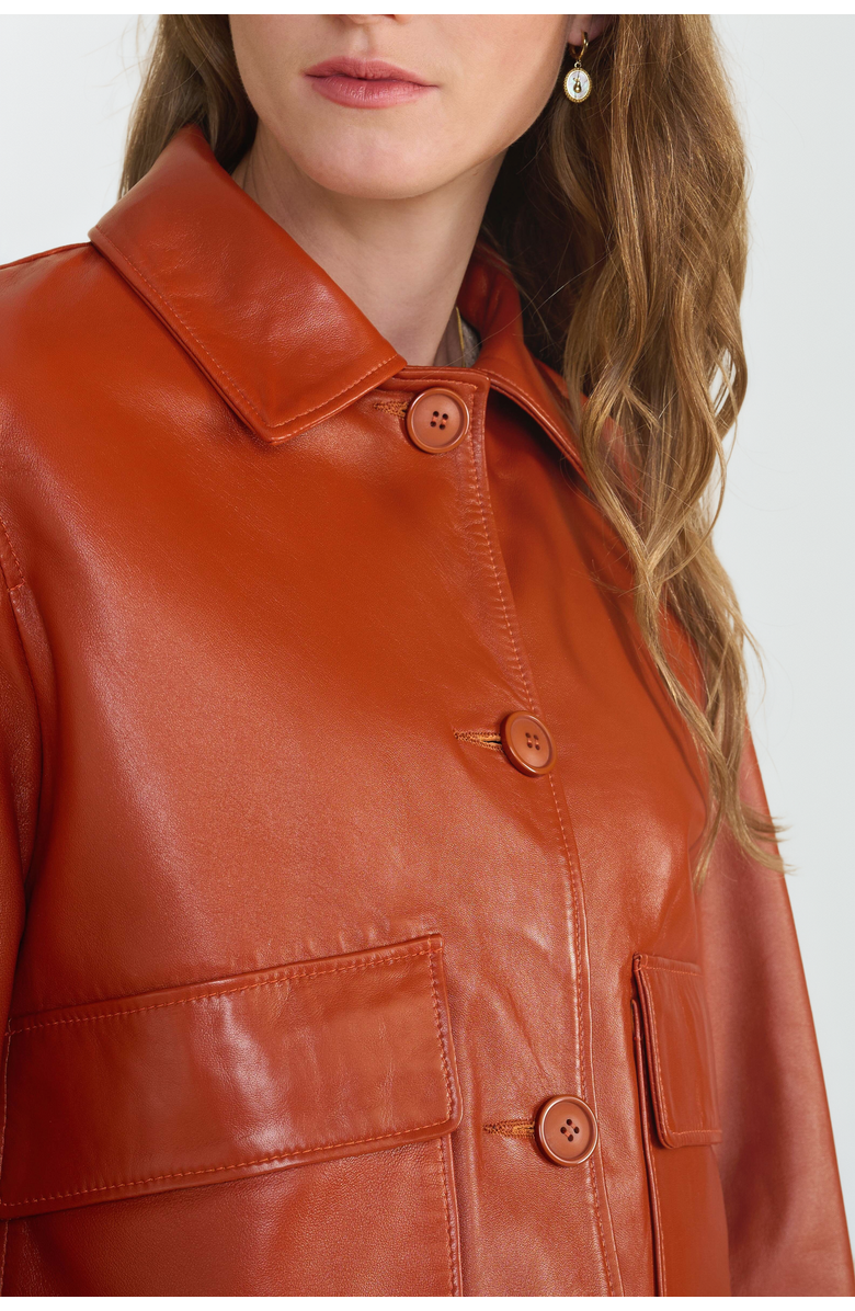 Furniq UK Ella Leather Jacket, Alternate, color, Whiskey