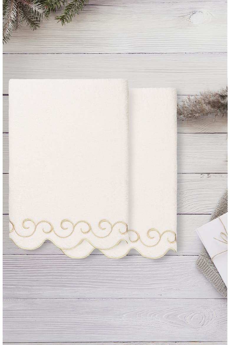 Simplicity Scallop 2-Piece Bath Towel Set, Alternate, color, WHITE/ BEIGE