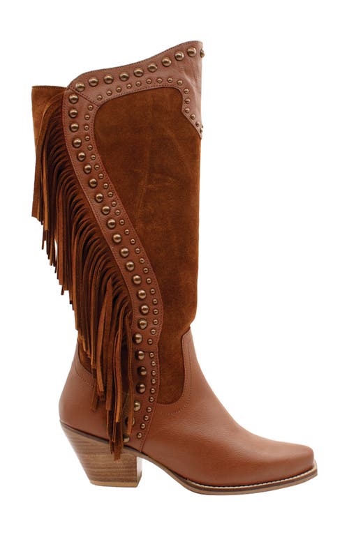 Volatile Palomino Fringe Knee High Western Boot In Brown