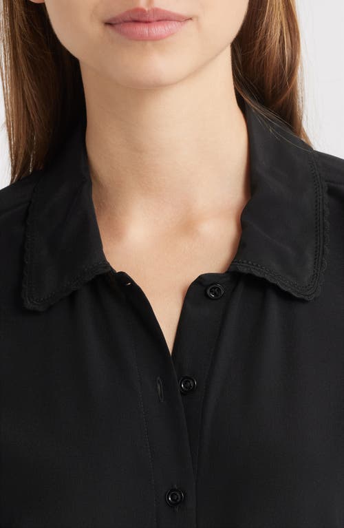 Frame Prim Silk Button-up Shirt In Black