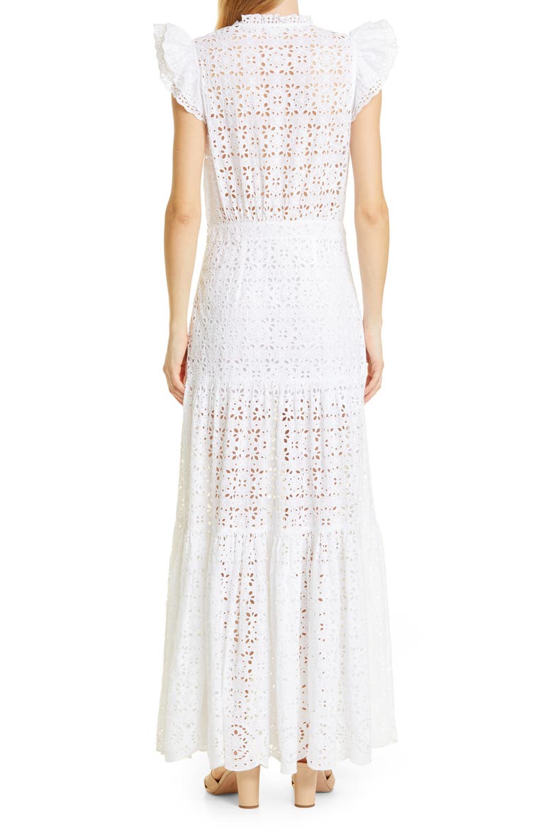 Satori Ruffle Cotton Eyelet Maxi Dress, Alternate, color, WHITE