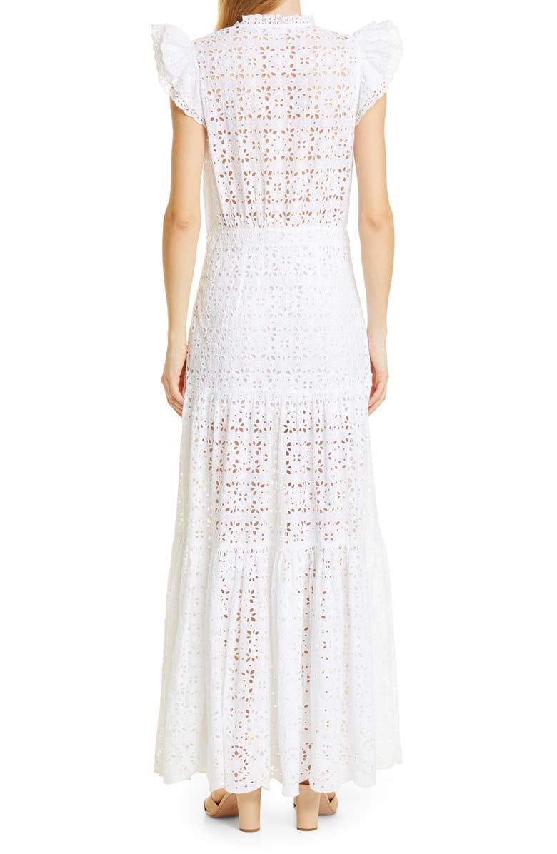 Veronica Beard Satori Ruffle Cotton Eyelet Maxi Dress, Alternate, color, 