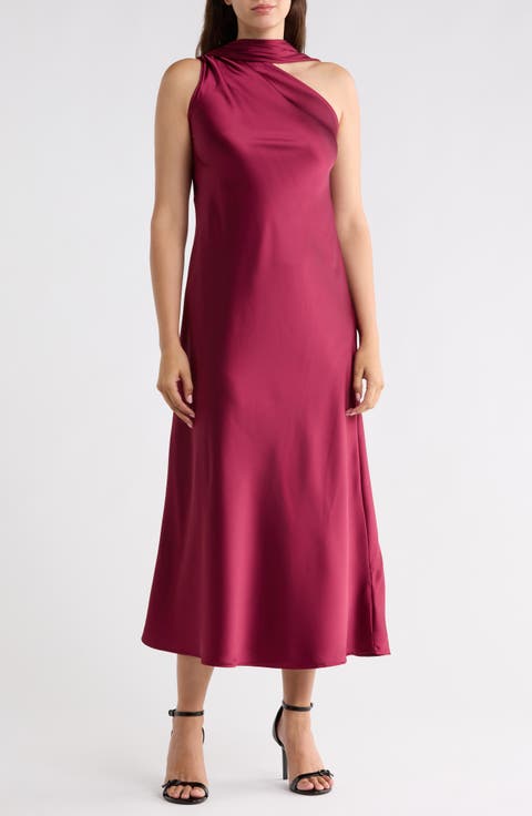 One-Shoulder Scarf Satin Dress