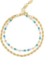 Ettika Set of 2 Turquiose and Imitation Pearl Anklets