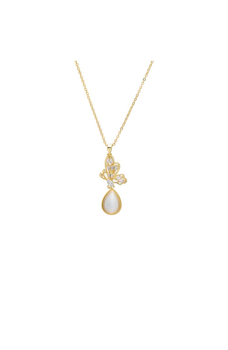 BY ADINA EDEN CZ Butterfly & MOP Teardrop Pendant Necklace, Main, color, Mother Of Pearl