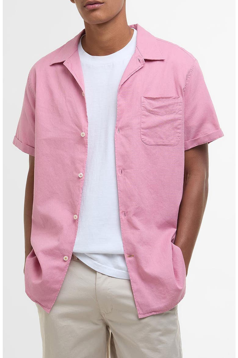 Nelson Garment Dye Cotton & Linen Camp Shirt, Main, color, TRUE PINK