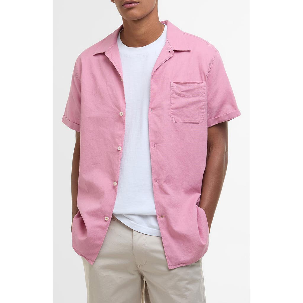 Barbour Nelson Garment Dye Cotton & Linen Camp Shirt in True Pink at Nordstrom Rack, Size X-Large