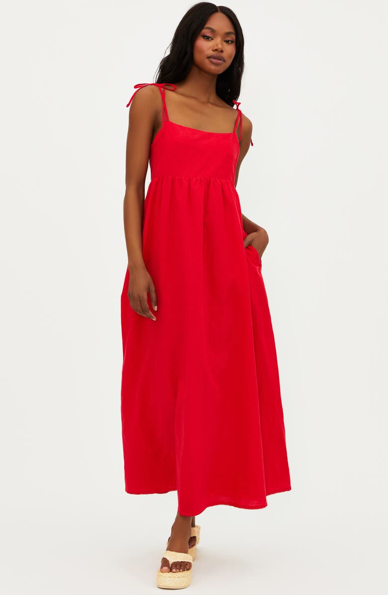 Beach Riot Valory Tie Strap Cotton & Linen Cover-Up Maxi Dress, Alternate, color, Red