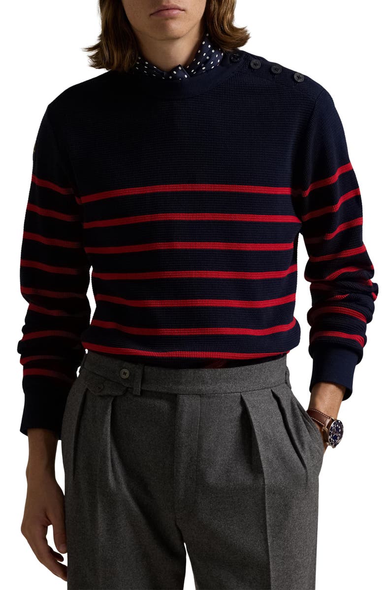 Polo Ralph Lauren Stripe Waffle Knit T-Shirt, Main, color, 