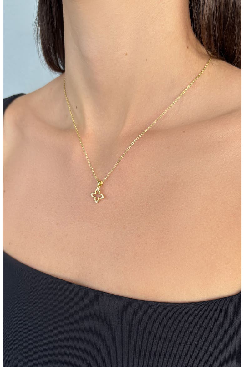 14K Gold Plated Cubic Zirconia Clover Pendant Necklace, Alternate, color, GOLD