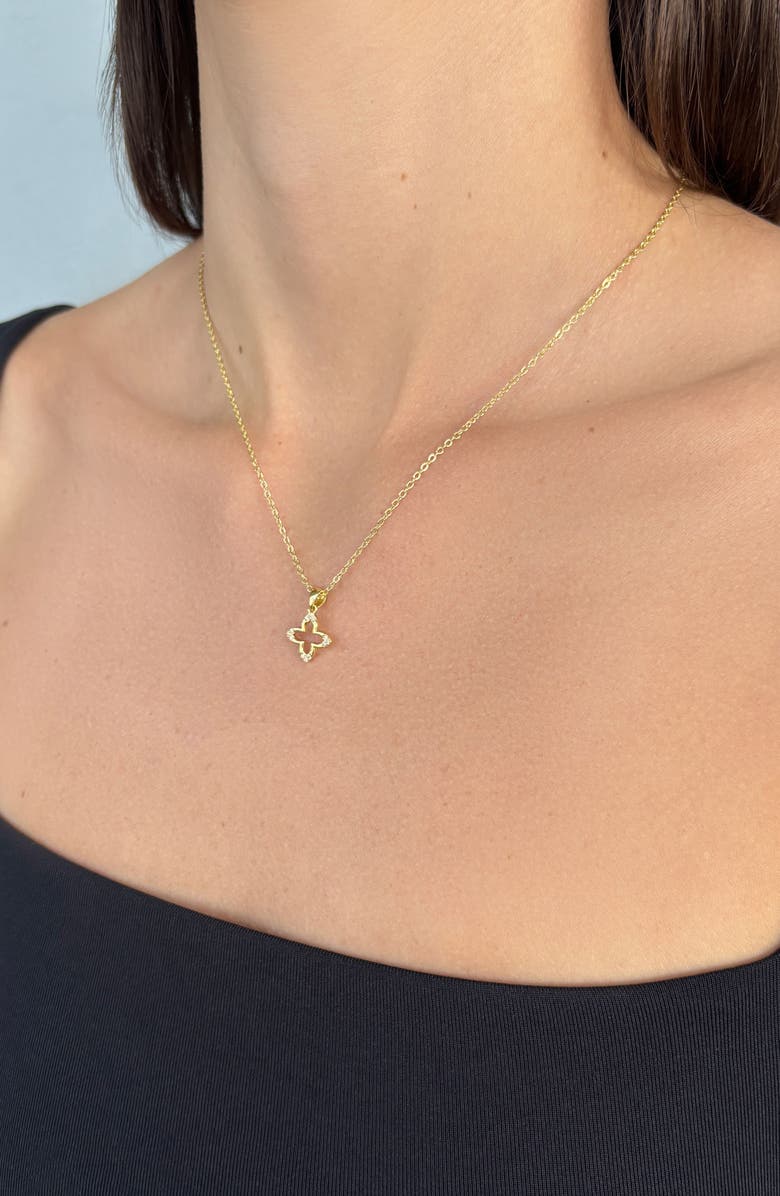 Adornia 14K Gold Plated Cubic Zirconia Clover Pendant Necklace, Alternate, color, Gold