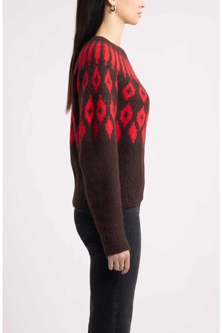 Fair Isle Crewneck Sweater, Alternate, color, BROWN M- RED DIAMOND FAIRISLE