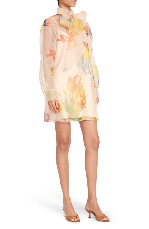 Staud Maryn Floral Long Sleeve Organza Mini Shirtdress In First Bloom Day