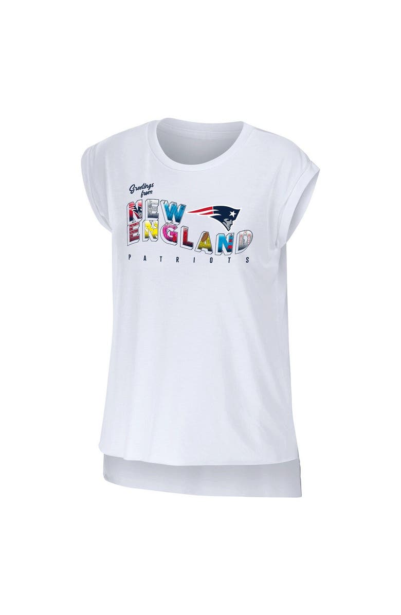 WEAR by Erin Andrews Women's WEAR by Erin Andrews White New England Patriots Greetings From Muscle T-Shirt, Alternate, color, White