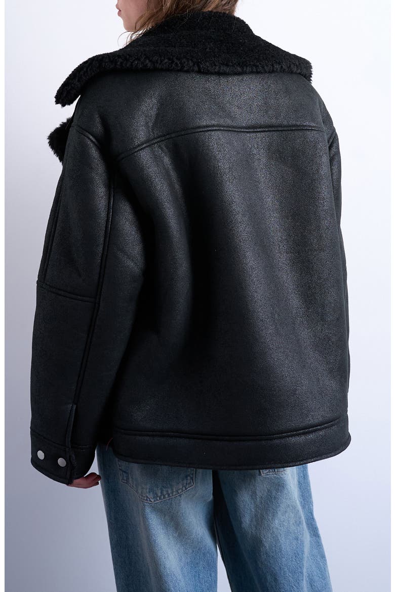 Faux Shearling Oversize Aviator Jacket, Alternate, color, BLACK