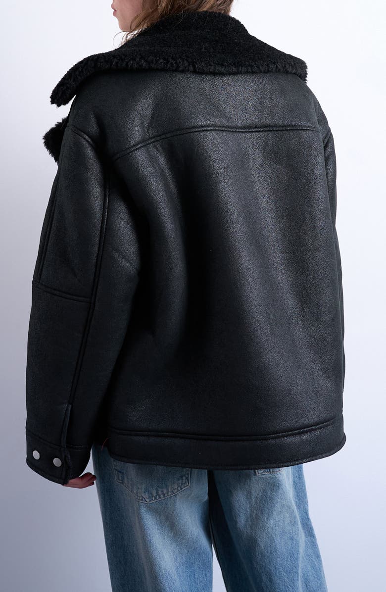 Topshop Faux Shearling Oversize Aviator Jacket, Alternate, color, Black