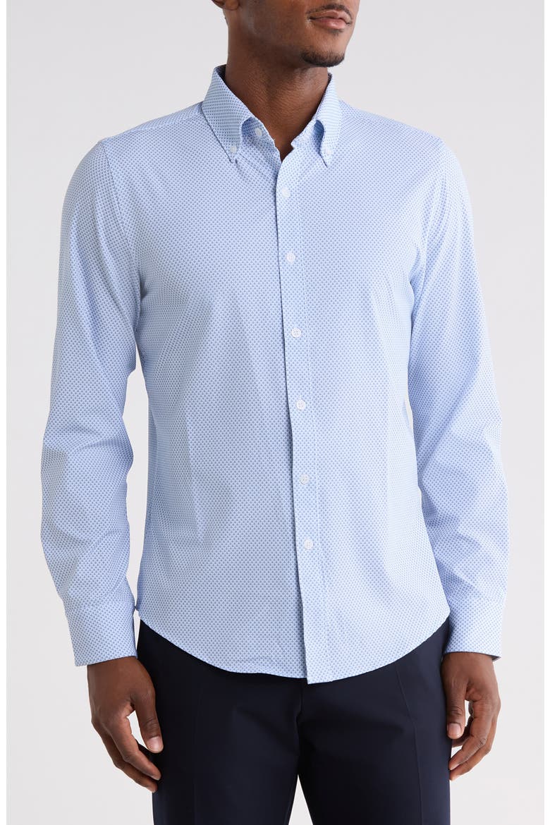 Geo Tech Long Sleeve Button-Down Shirt, Main, color, BLUE