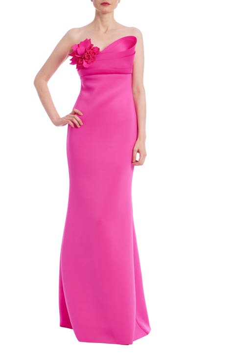 Floral Appliqué Strapless Mermaid Gown