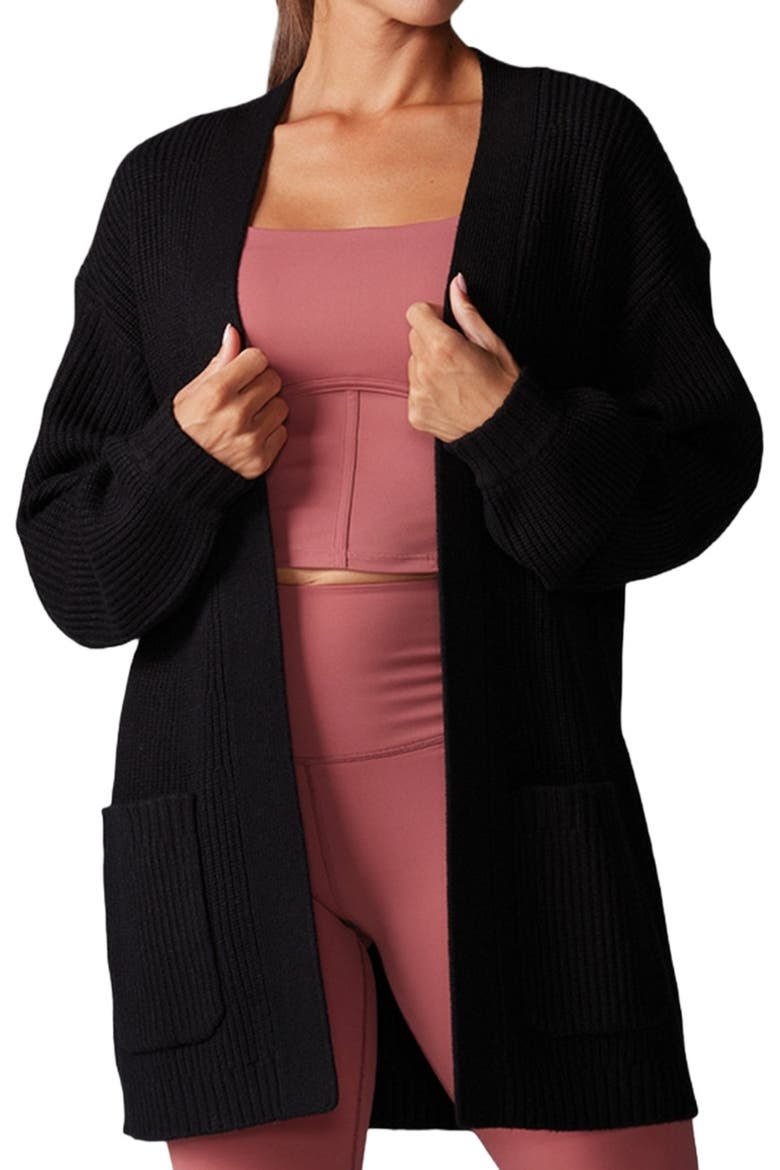 Alpine Long Cardigan, Alternate, color, EBONY