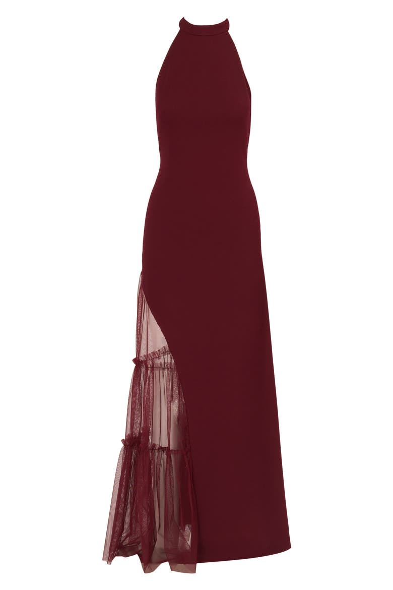 Stretch Mesh & Knit Crepe Gown, Alternate, color, BLACKENED RED