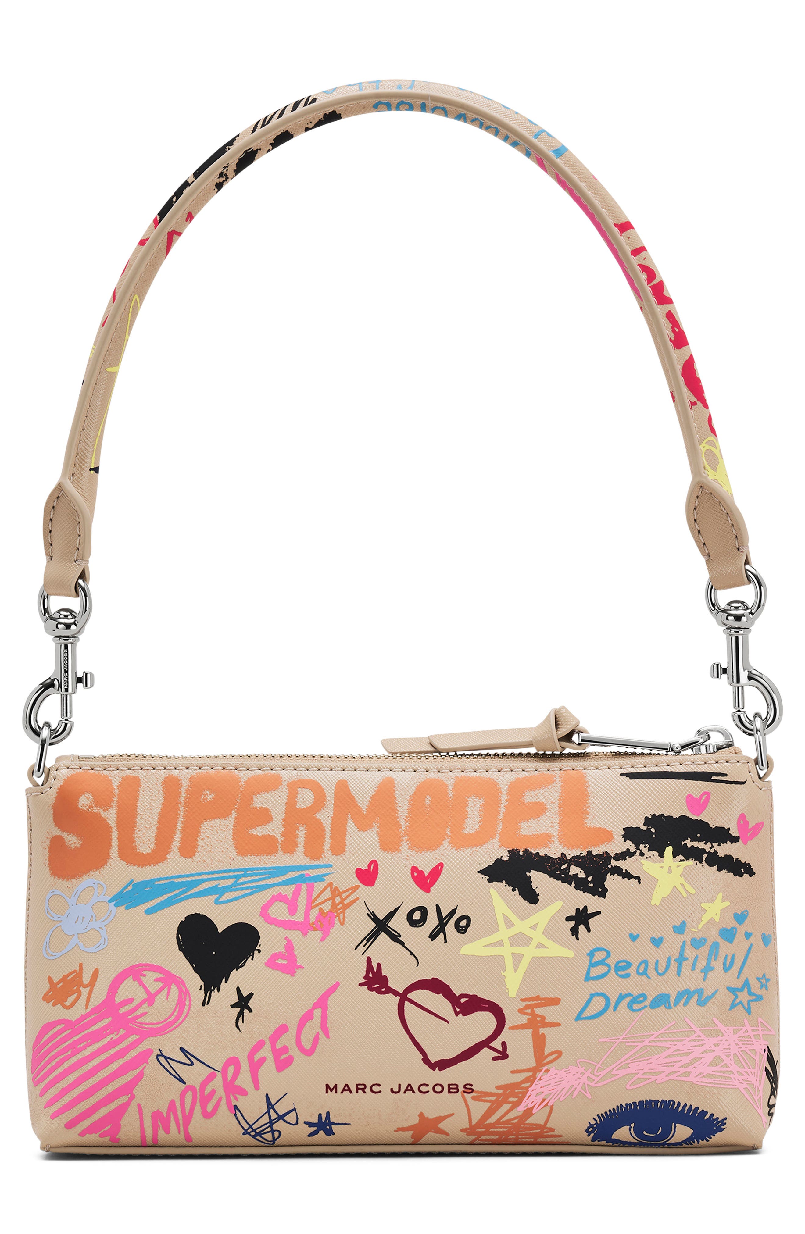 Marc Jacobs The Punk Scribble Snapshot Convertible Shoulder Bag, Alternate, color, Beige Multi